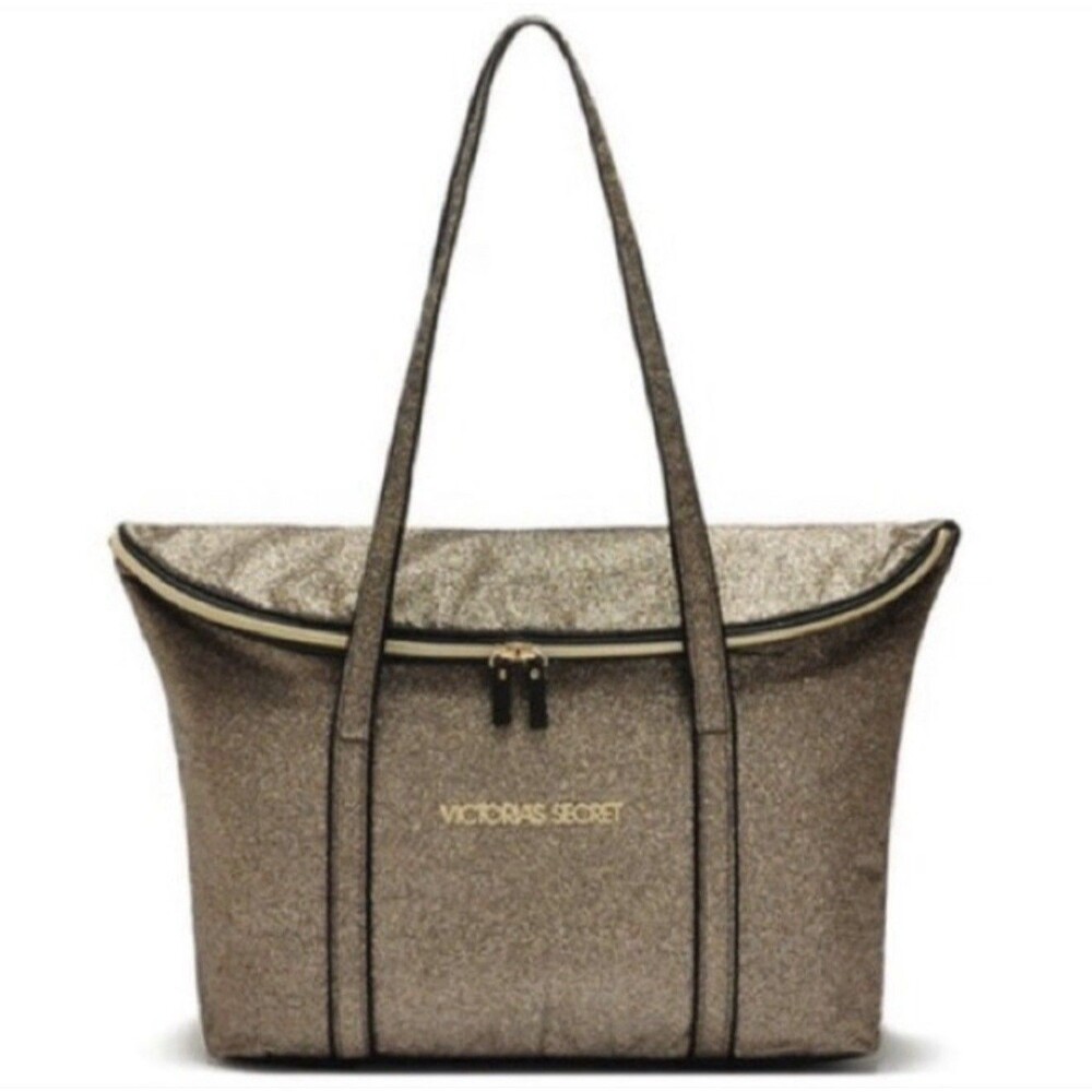 Victorias Secret Gold Glitter Sparkle Limited Edition Tote Bag New